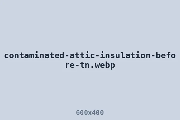 Contaminated attic insulation before removal — animal waste and staining