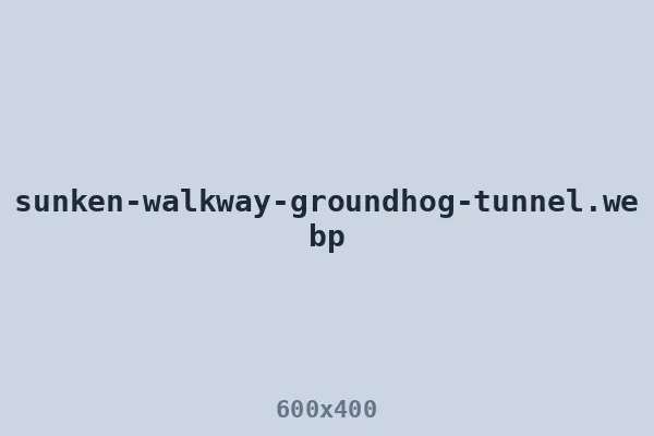 Walkway section sunk over a groundhog tunnel